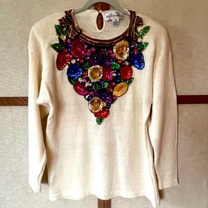Vintage 1980s Viki International Gorgeous Beaded and Sequin Sweater - M